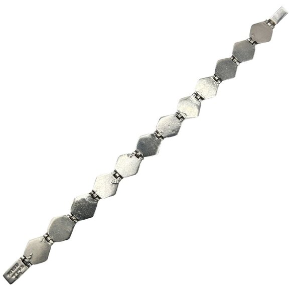 Taxco Mexico 925 Sterling Silver and Turquoise 4.2mm Hexagon Link Bracelet - 8" - Picture 4 of 5